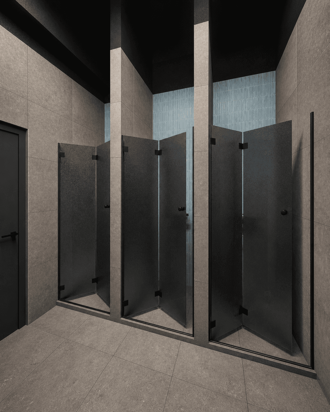 Dușuri individuale în vestiarul premium TAV GYM